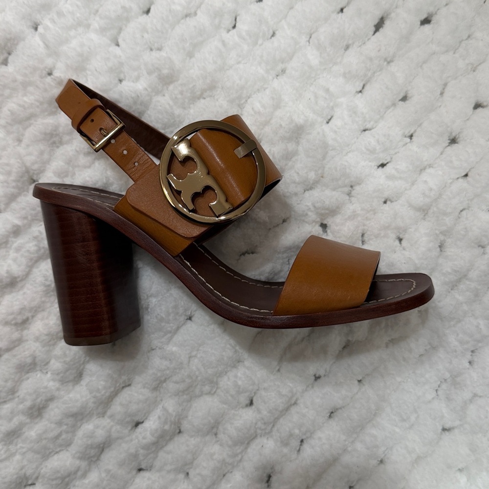 Tory Burch 5.5 Thames MONARK VACHETTA custom tan leather heeled sandals - Picture 8 of 15